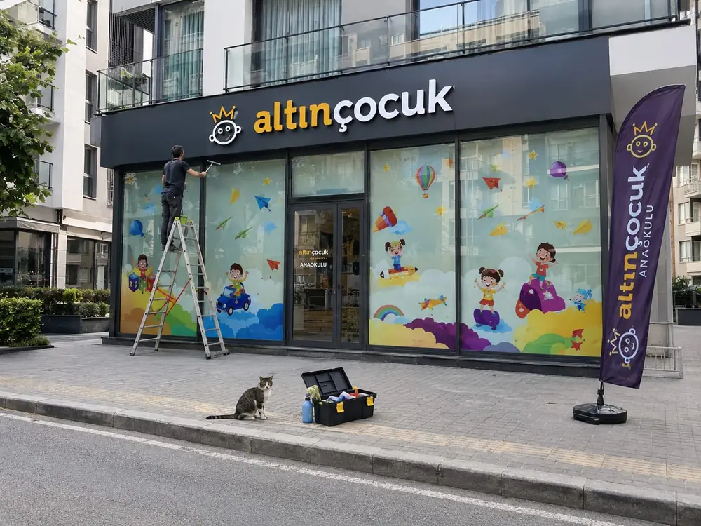 Altın Çocuk Anaokulu vitrin giydirme - Fabrika Reklam