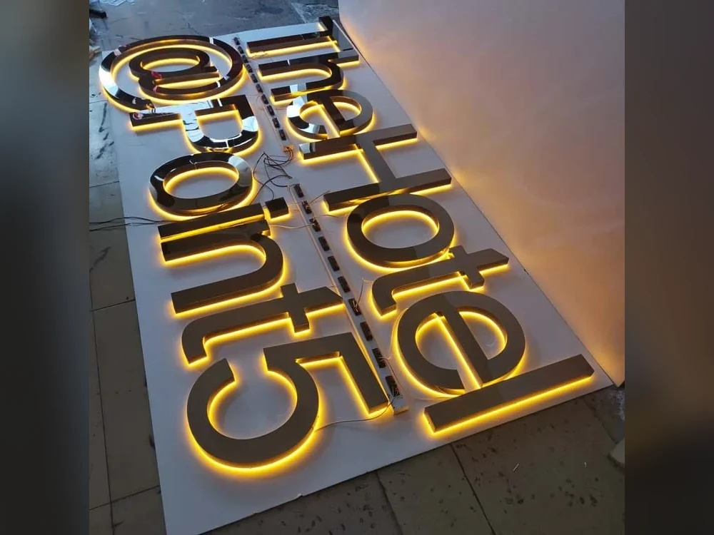 Amber led ışıklı kabartma harf - sıcak amber arka aydınlatma - Fabrika Reklam