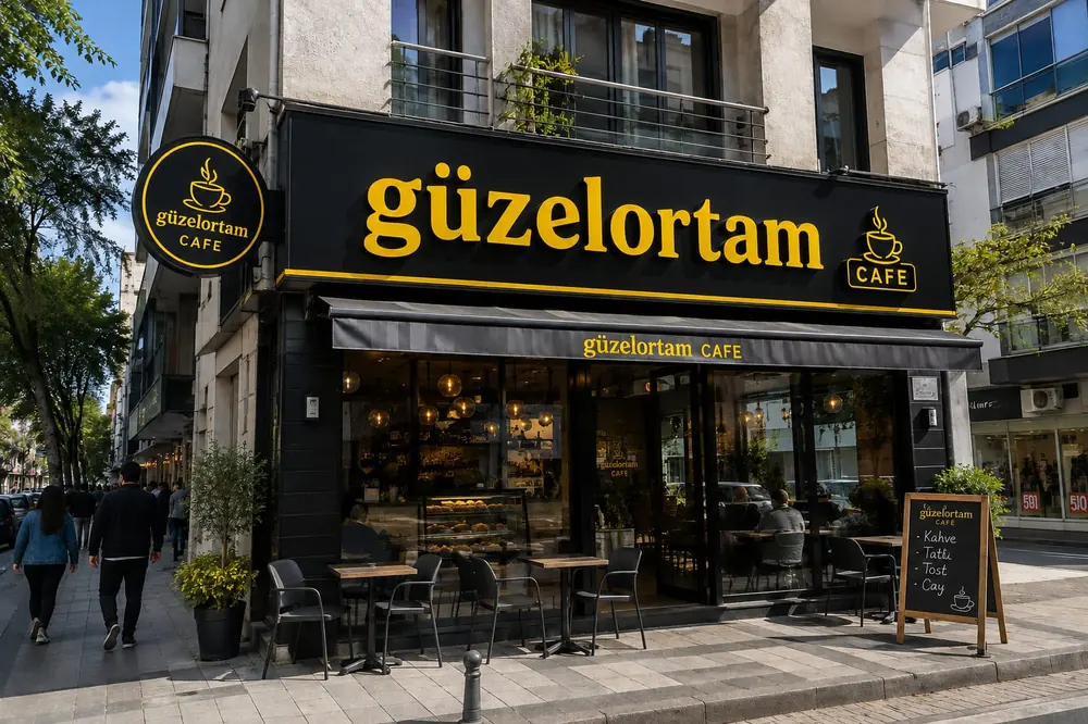 Güzelortam Cafe yuvarlak tabela ve cephe - Fabrika Reklam