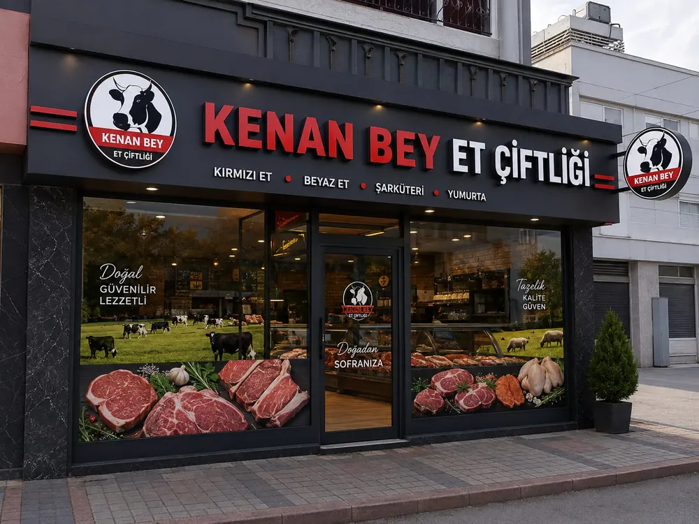 Kenan Bey Et Çiftliği tabela ve vitrin baskısı - Fabrika Reklam