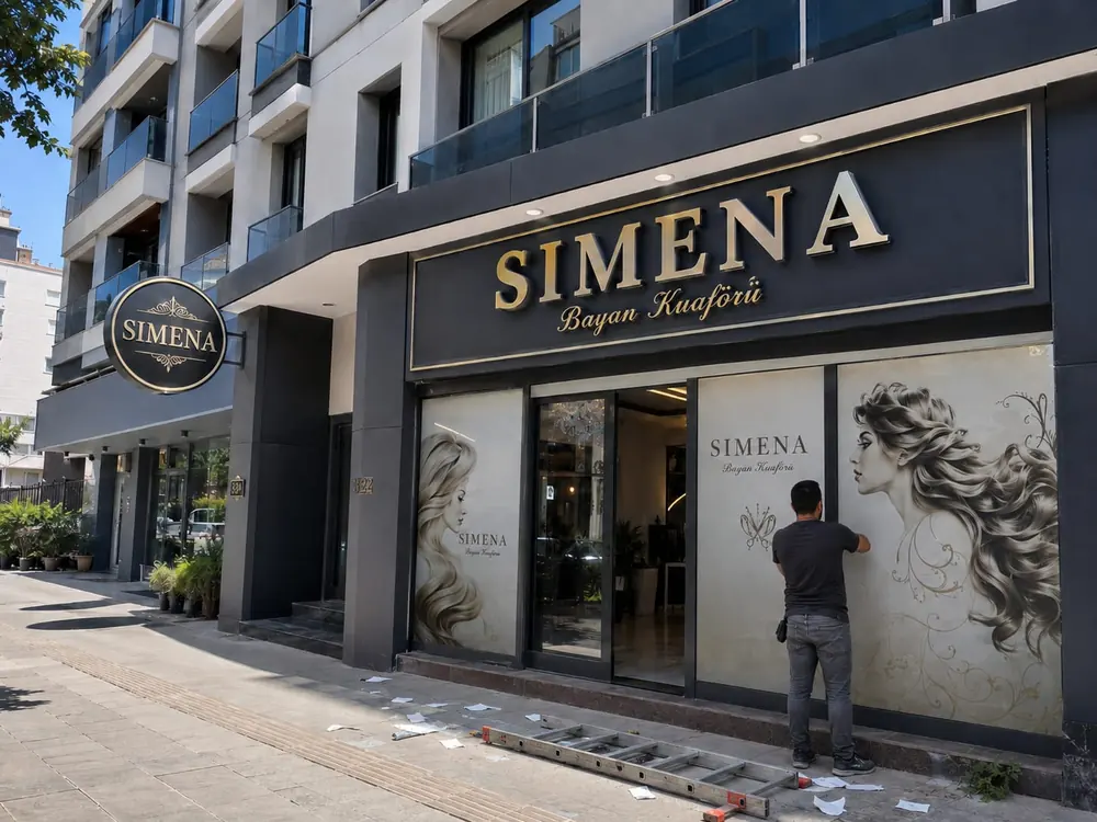 Simena Bayan Kuaförü vitrin folyo uygulaması - Fabrika Reklam