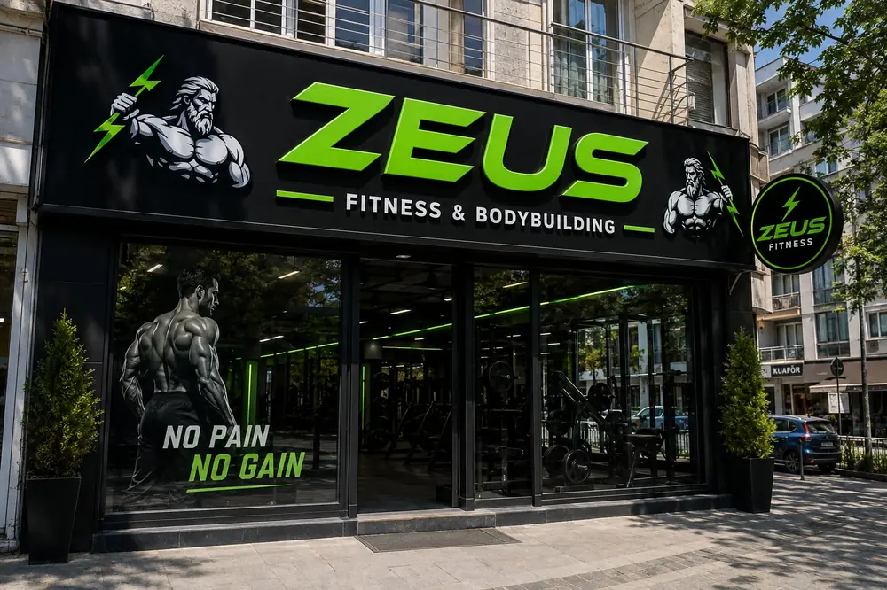 Zeus Fitness cephe giydirme ve vitrin baskısı - Fabrika Reklam